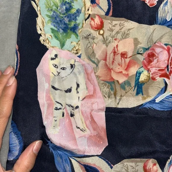 Anthropologie Rebekah Maysles silk cat print wrap skirt - Picture 9 of 10